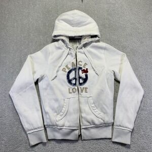 Freedom 2 Be Hoodie Kids XL Peace Love Zip Up Knit Lined Cream Brown No Zipper